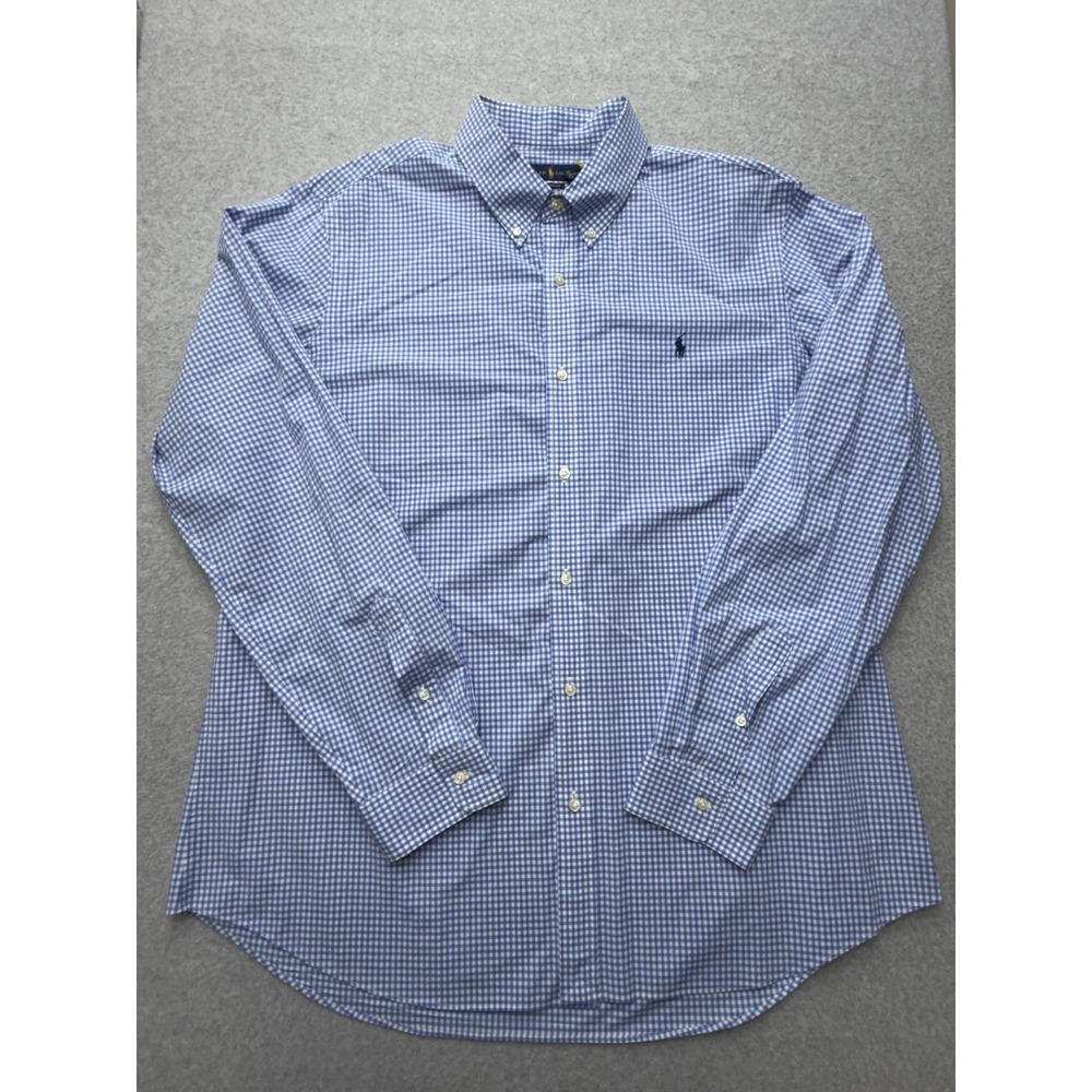 Ralph Lauren Shirt Mens 2XL Blue Check Long Sleeve Button Down Stretch Poplin